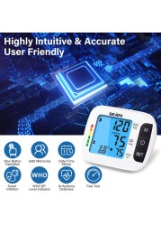 Typing arm automatic upper blood pressure monitor BP cuff machine with backlight display English and Spanish talking for home use