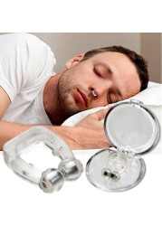 4pcs Silicone Magnetic Anti Snoring Stop Snoring Nose Clip Sleeping Tray Sleeping Aid Breathing Apnea Guard Night Device With