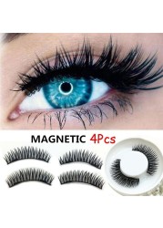 4pcs Natural False Eyelashes 3D Magnetic Eyelashes Reusable Mink Eyelashes Eyeliner Double Magnet Full Strip Magnetic Soft Lashes