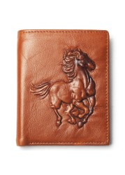 Genuine leather men's leather wallet, men's genuine leather wallet, delicate embossed horse design, foldable card holder