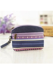 Women Ethnic Cotton Fabric Coin Purse Clutch Card Key Holder Children Kids Wallet Double Zipper Coin Purse porte monnaie femme