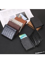 Men's Wallet Pop Up Rfid Cards Wallet Leather Slim Thin Wallet Male Short Money Wallet Smart Small Black Magic Wallet