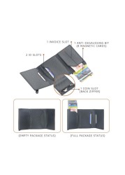 RFID Men's Carbon Fiber Mini Wallet Magnetic Button Smart Wallet Zipper Coin Purse Aluminum Alloy Slim Anti-theft Wallet for Men