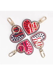 2021 Lovely PU Heart and Round CH Print Keyring Necklace Bag Accessories for Women