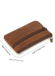 GENODERN Vintage Crazy Horse Leather Men Coin Purse Genuine Leather Zipper Coin Wallet Retro Key Holder Clutch Money Bag