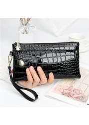 Patent Leather Women Wallets Flo Long Ladies Double Zipper Wallet Clutch Bag Design Red Purse Crocodile Wallet