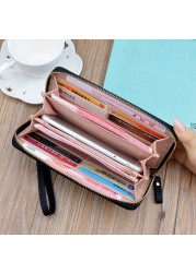 Wallet Women Long Fashion Coin Purse Zipper Large Capacity Lychee Pattern Paper Wallet Clutch Bag Phone Pocket Card Holder