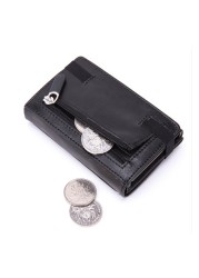 Anti-magnetic card holder anti-theft multifunctional PU wallet men aluminum alloy bank card automatic pop up business card box