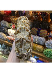 Openwork Crystal Handbags For Women Green Gold Silver Blue Floral Pattern Diamond Bridal Solid Evening Bag