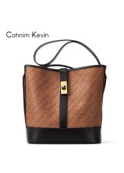 New season women's bag shoulder bag classic ancient flower chain bucket bag genuine cowhide handbag best selling