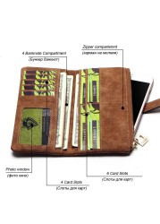 Women's Wallet Wallet Men Fashion Vintage Frosted Leather Two Fold Drawstring Long Wallet Multi Card Women's Wallet