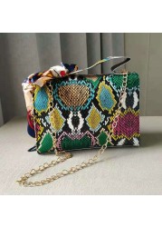 Retro Snakeskin Prints Crossbody Bag for Women 2021New Fashion Serpentine Scarf Chain Shoulder Bag Top Handle Small Square Box