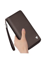 Williapolo Men's Clutch Bag Business Wallet Card Holder Coin Purse 100% Cowhide Leather Wallet for Men Passport Cover