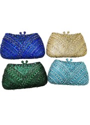 New Arrival Crystal Green Rhinestone Luxurious Evening Clutches Small Handbag For Women Prom Party Bag