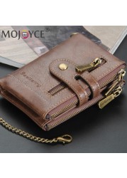 Retro Men Double Zipper Portable Mini Wallet Multi Slot Card Holder Small Wallet With Chain Fashion Solid Color PU Leather Burse