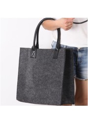 100pcs/lot Ladies Simple Fashionable Felt Shopping Tote Bag With Solid Leather Handles Leisure Wool Bags With Custom Label