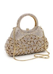 XIYUAN-Women's Gold Crystal Diamond Evening Bag Luxurious Party Bag Openwork Chain Shoulder Bag Women Bridal Party Handbag