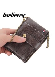 Retro Genuine Leather Men Wallet Fashion Zipper Soft PU Passport Passport Cover Coin Purse Credit Card Holder Short Slim Wallet for Men