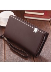 Original Luxury Brand Men Wallet Business Striped Clutch Leather Wallet Male Fashion Man Card Holder With Aipper Phone Bag