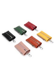 Women's key bag multifunctional leather home key bag 2-in-1 first layer cowhide storage wallet pocket waist car hanging bag