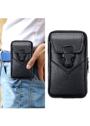 Multifunctional leather belt bag solid color men's business style belt bag horizontal and vertical section wallet purse