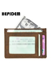 HEPIDEM RFID High Quality Crazy Horse Genuine Leather Slim Wallet 2020 New Front Pocket Money Dollar Bill Small Wallet for Men 109