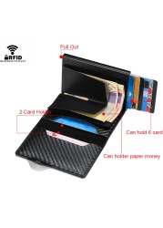 Carbon Fiber Rfid Credit Card Holder Men Leather Wallets Business Credit Bank Card Holder Case Tarjetero Hombre id Badge Holder