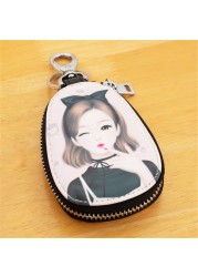 Cartoon Key Bag Women Girl Students PU Leather Key Case Car Key Chain Cover Fashion Lovely Zipper Holder