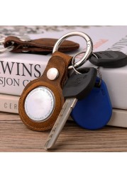 Airtag Tracker Keychain Genuine Leather Airtag Case Student Key Pet Anti-lost Locator Protective Sleeve Retro Cowhide Small Gift