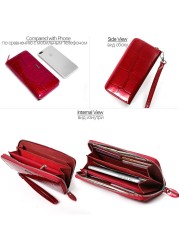 Free gift women leather wallets female wrist purse ladies long zipper clutch fashion patent coin pocket