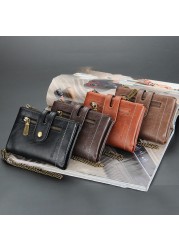 High Quality Men's Wallet PU Leather Short Male Wallet Multi-Card Male Wallet Zipper Pouch Retro Three Fold Chain Money Bag