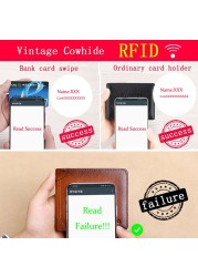 Men's Rfid Blocking Genuine Leather Bifold Wallet Vintage Slim Short Multifunctional Large Capacity Cowhide Wallet Money Clip