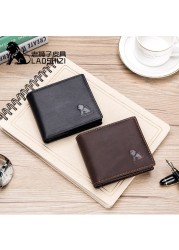 LAOSHIZI LUOSEN Leather Men's wallet anti-theft brush fashion first layer leather change clip double large note Wallet