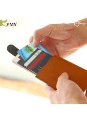 KEMY Real Leather Convenient ID Pocket Bank Credit Card Thin Card Wallet Men Cards Cash Package Bus Card Holder New