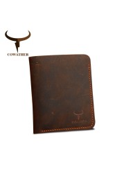 COWATHER Crazy Horse Leather Men Wallets Vintage Genuine Leather Wallet for Men Cowboy Top Leather Thin to Put Free Shipping