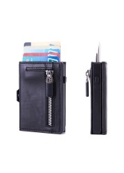 Cizicoco - Rfid Carbon Fiber Leather Card Holder for Men Anti-Metal Carbon Leather Card Holder Simple Steel Pocket Wallet