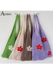 Fashion Knitted Sweater Women Shoulder Bags Floral Summer Beach Handbags Crochet Bag Large Capacity Handbag Female Designer Shopper