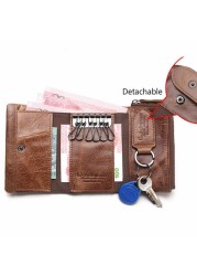 New Men Key Wallets Genuine Leather Key Ring Pouch Keys Tri-fold Coin Purse Case Key Holder Purse Male Luxury Keychain Bags