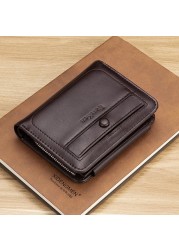 Men Short Wallet Trifold Cartera Piquina Coin Purse Zipper Clutch Bag Men Genuine Leather Wallets Classic Style