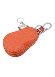 Unisex Genuine Leather Car Key Wallet Men and Women Keychain Fashion Zipper Keys Pouch Key Ring Car Key Storage Case 5 Colors