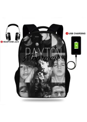 USB Charger School Bags for Teenage Boys and Girls Payton Moormeier Print Backpack Mens Portable Backpack Travel Bag