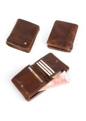 Genuine Leather Wallet for Men Vintage Short Purses Card Holder Wallets Brand Coin Pocket Zip Quality Money Bag