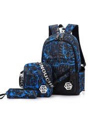 3pcs/set Men's Travel Backpack Camouflage Shoulder Bag Canvas School Bag For Teens Student Mochila