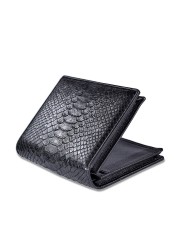 Luxury Genuine Leather Mens Wallet Quality Snakeskin Leather Wallet Men Brand Design Small Bifold Python Black Short