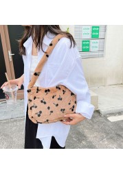 New fall winter soft plush shoulder bag for women 2021 cherry print underarm bag ladies furry fluffy handbags and purses