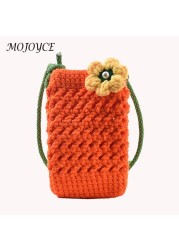 Knit Hand Hit Color Crossbody Autumn Winter Shoulder Bag Hit Color Phone Mini Crossbody Bags With Flower