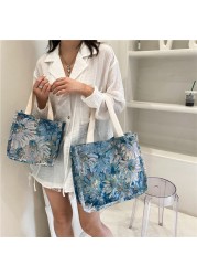 Women's New Fashion Handbag Daisy Oil Painting Canvas Shoulder Casual Ladies Shopping Bag Large Capacity Tote Handbags