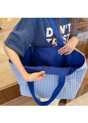 Women Shoulder Bag 2021 Canvas Tote Bags Girl Fashion Casual Solid Color Plaid Shopper Bags Large Capacity Double Sided Handbags