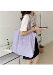 Women Shoulder Bag 2022 Canvas Tote Bag Girl Bag Fashion Large Capacity Shopper Bag Embroidered Letter Macaron Color Student Handbag