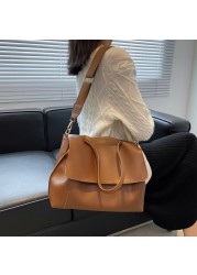 Women Solid Messenger Bag Large Capacity Commtue Tote Shoulder Bags For Female 2022 Fashion Casual Soft PU Leather Handbags